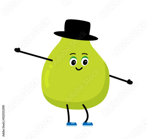 Cute strong pear character meditate in yoga pose. Cartoon pearn gym, health, fitness yoga meditate concept. isolated clipart. Vector illustration .