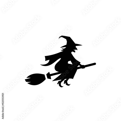 Witch flying on a broomstick for Halloween celebration
