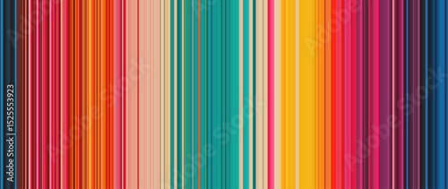 Colorful geometric seamless background with narrow lines resembling richly colored layered strips of paper arranged randomly. Bright vertical stripe pattern perfect for digital decor or modern design
