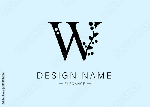 Logo, capital letter W. Monogram of Botanical Minimalistic, Initial. with Organic Plant Elements.  Vector design. for beauty salon or art studio.