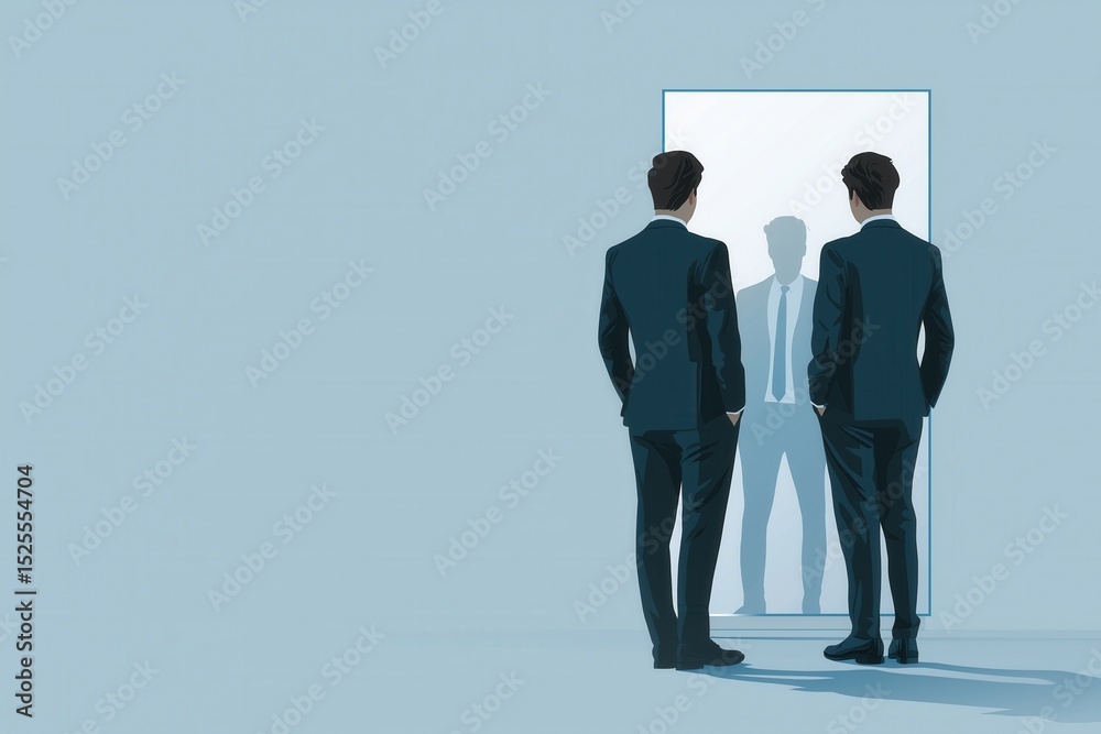 Fototapeta premium Echoes of Self: Two Men Reflecting One Ego