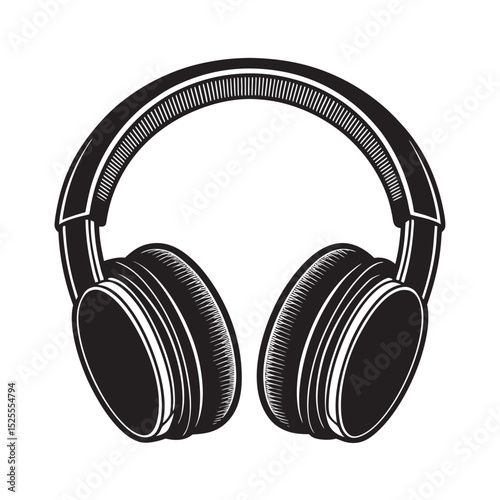 silhouette of single headphone holding on the white background