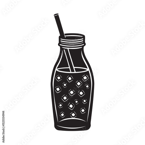 silhouette of single tea dings bottle on the white background