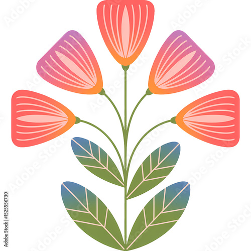 Abstract Floral Harmony: A vibrant and colorful depiction of stylized flowers, arranged in a symmetrical composition. The artwork radiates a sense of balance and aesthetic pleasure. 