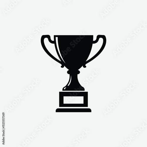 ownload a clean, black silhouette vector of a traditional trophy cup with handles and rectangular base. Perfect for awards, icons, and minimalist designs.