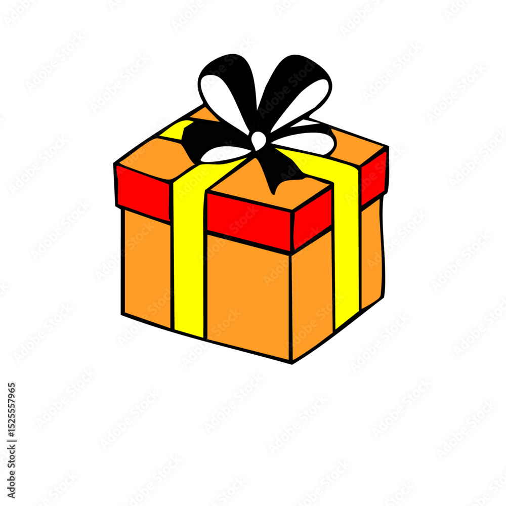 Obraz premium An illustration of a square gift box with a black bow on a white background