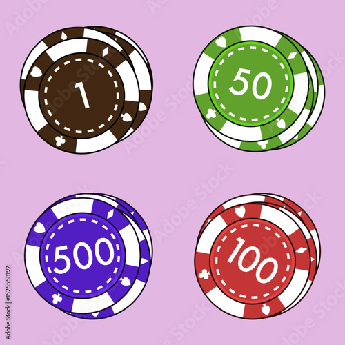 Poker Chips Colorful Casino Tokens, Gambling Game Assets