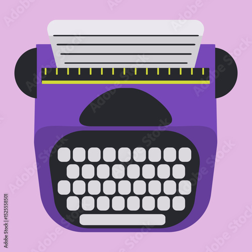 Vector illustration of retro purple typewriter for writing document and creative literary vintage projects