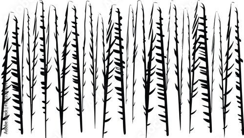 Silhouette illustration featuring multiple vertical stems with alternating leaves pattern design art work