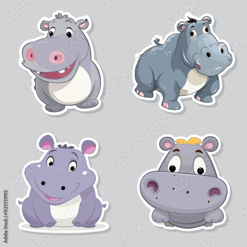 Cute cartoon hippos stickers