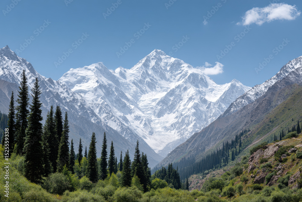 Fototapeta premium majestic peak of kyrgyzstan under clear blue sky showcasing breathtaking beauty of nature