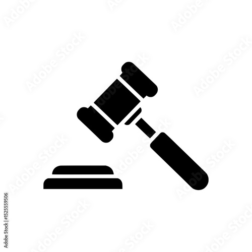 Solid Black Judge Gavel Icon Representing Justice, Law or Legal Decision