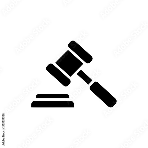 Solid Black Judge Gavel Icon Representing Justice, Law or Legal Decision