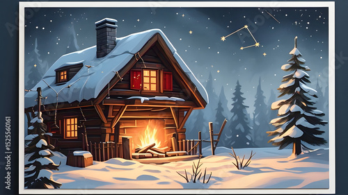 a festive Christmas card featuring a charming house background 