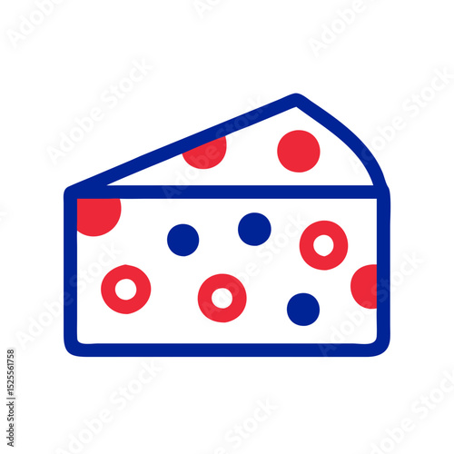 Cheese wedge with colorful dots in minimalist graphic style  