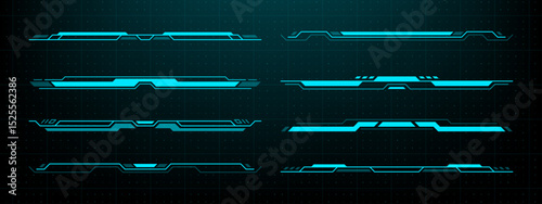 Set of blue futuristic hud elements. Head up display interface with neon bright lines. Modern hi tech design template. Vector graphics.