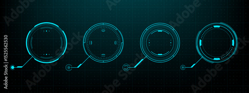 Futuristic circle hud vector graphics elements set. Modern sci fi digital display for ui ux interface. Abstract virtual reality design. Vector graphics.