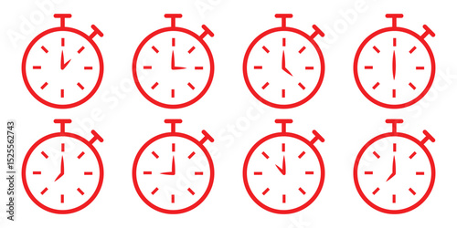 Time and clock icons set. Stopwatch icon set, Timer, clock, and stopwatch symbol. Vector illustration.