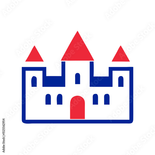 Colorful castle illustration with red roofs in a minimalist style - Concept of France  