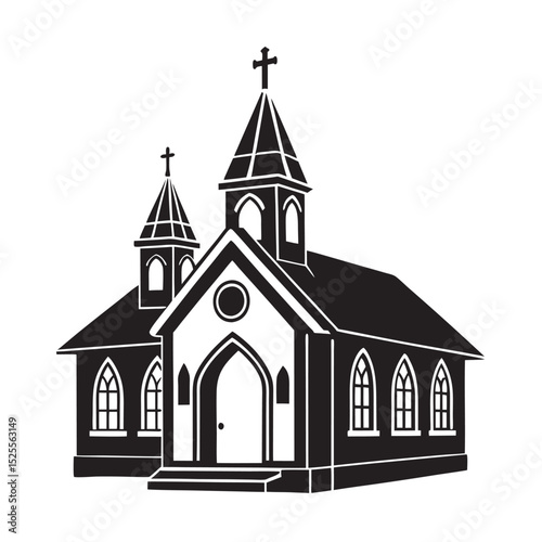 silhouette of single church on the white background