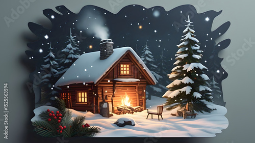 a festive Christmas card featuring a charming house background 
