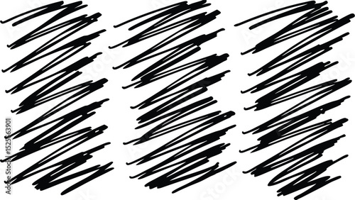 Black scribbles pattern with diagonal lines and chaotic strokes on a white background visual art