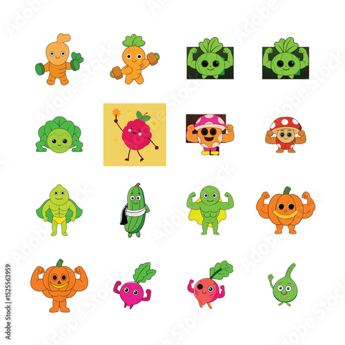 sat cartoon Vegetable and Fruits