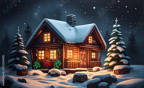 a festive Christmas card featuring a charming house background 