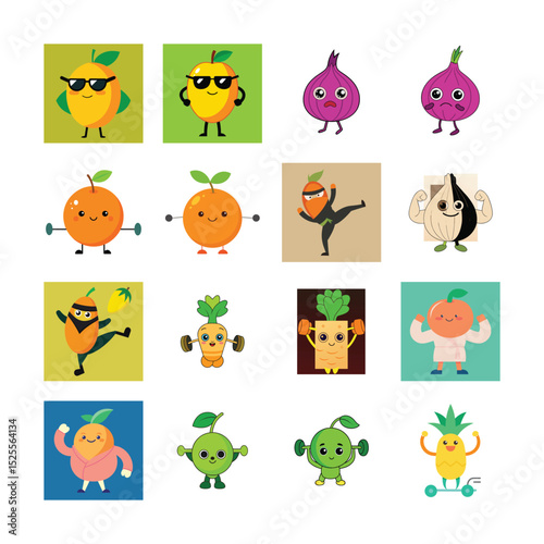 sat cartoon Vegetable and Fruits