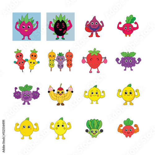 sat cartoon Vegetable and Fruits