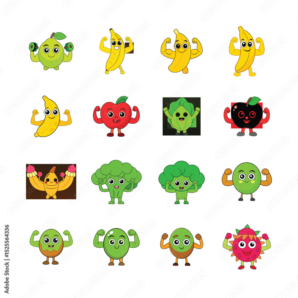 Obraz premium sat cartoon Vegetable and Fruits