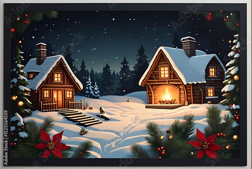 a festive Christmas card featuring a charming house background 