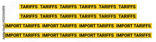 Import tax tariffs yellow seamless tape with USA flag, text TARIFFS isolated on transparent background. US government import taxation, trade war policy, domestic market protectionism, dispute conflict