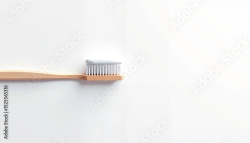 Wooden toothbrush with toothpaste on white background   photo