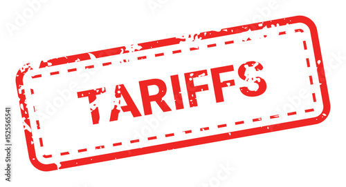 Template of red grunge rubber stamp with text TARIFFS inside rectangle. Trade bans, geopolitical conflicts, tariffs, embargo. Vector stumped text isolated on transparent background. Design element.