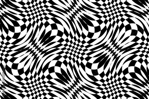 Vector abstract checkered background. Dynamic backdrop with optical illusion, op art.