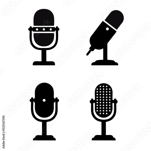 Set of  four microphones icons for podcasting