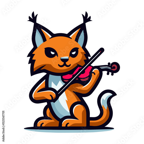 Elegant Lynx Mascot Playing Violin – Artistic, Whimsical Character Concept