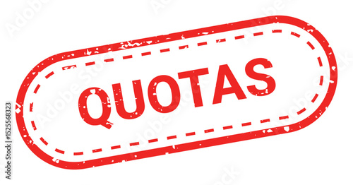 Red grunge text QUOTAS inside oval rubber stamp isolated on transparent background. Global trade bans, government restrictions, tariffs, financial blockade, economic warfare. Vector symbol, sign