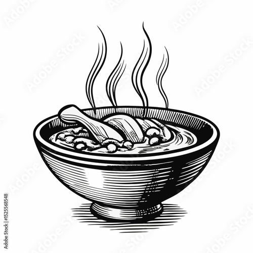 Aromatic chicken curry in bowl. Delicious chicken curry steaming hot in rustic bowl. Perfect chicken curry illustration for restaurant menus or food blogs.