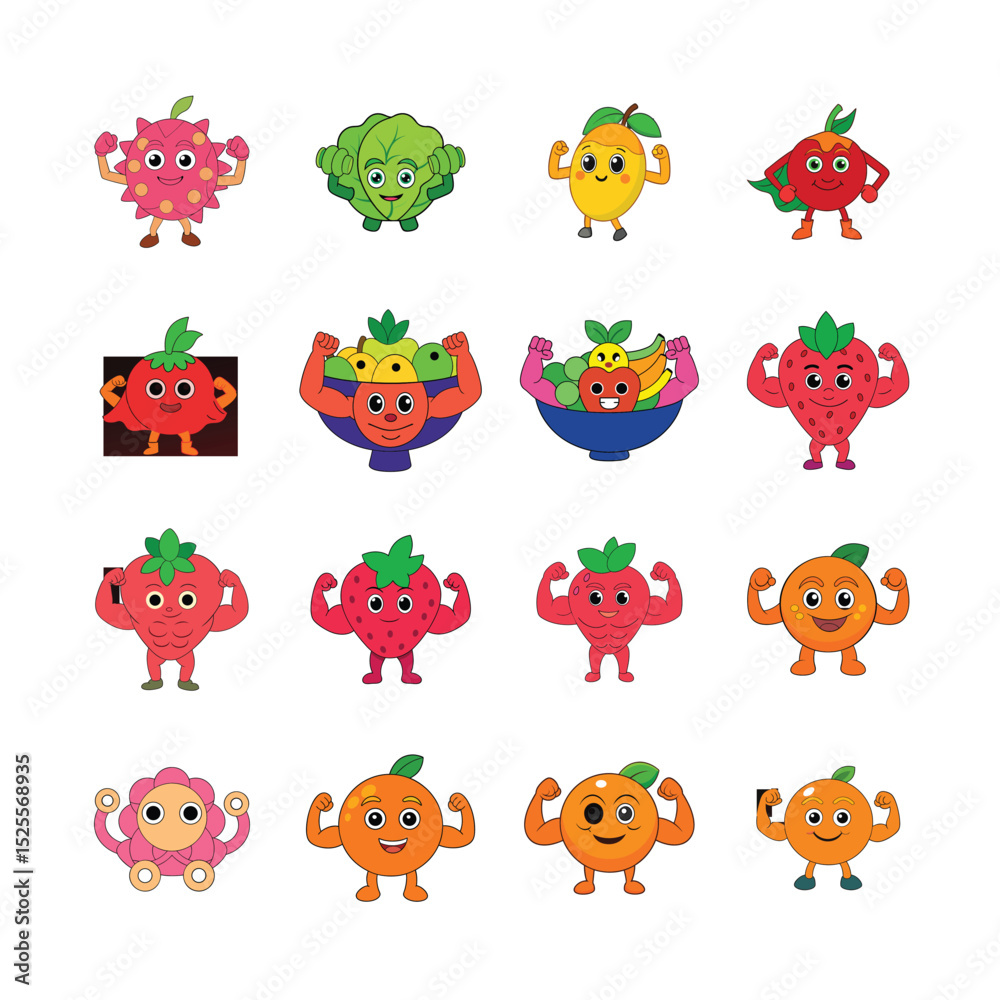 Fototapeta premium sat cartoon Fruits and Vegetable 