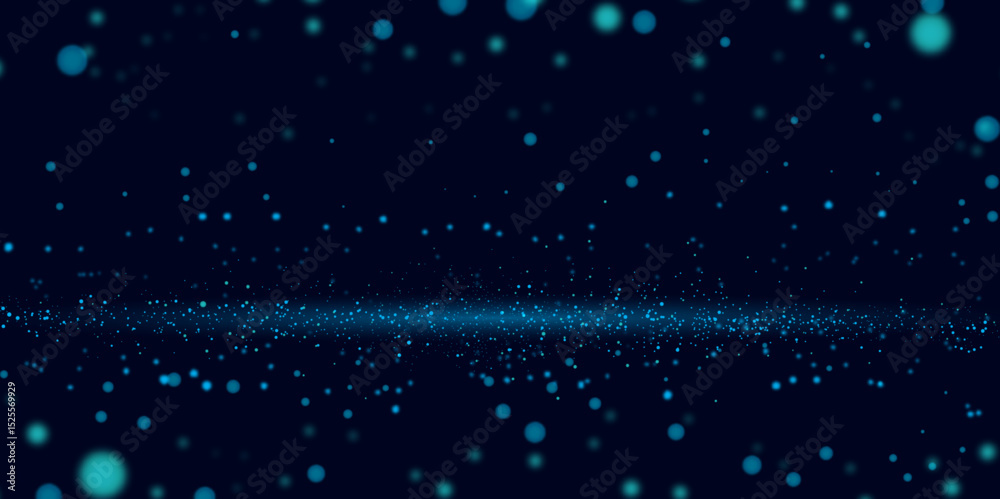 Obraz premium Abstract Blue Glowing Particles in Dark Space – Futuristic Technology Background. 