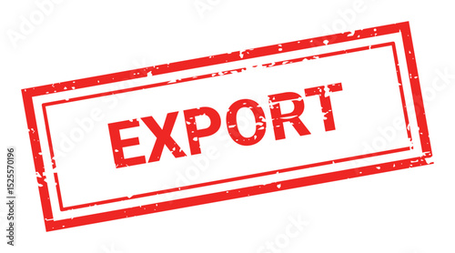 Template of red grunge rubber stamp with text EXPORT inside rectangle. Trade bans, geopolitical conflicts, tariffs, embargo. Vector stumped text isolated on transparent background. Design element.