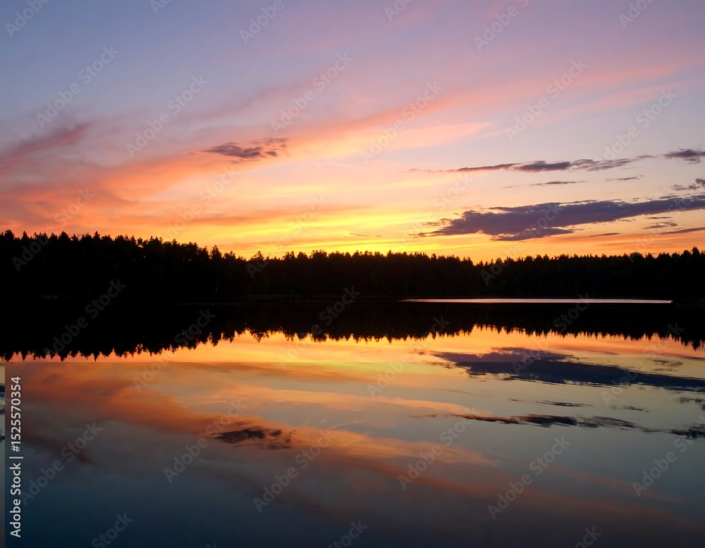 Obraz premium Serene sunset over a still lake