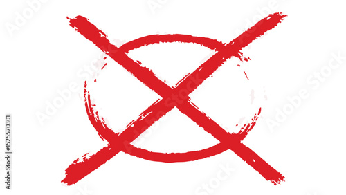 Red brush stroke x mark over a circle on a white background indicating rejection or cancellation symbol