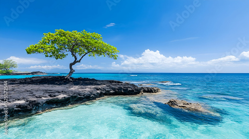 Tropical island coastal tree turquoise water