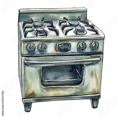 watercolor vector of Stove, high quality, isolated on a white background.