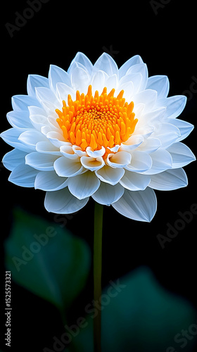White Dahlia Blossom, Dark Background, Garden