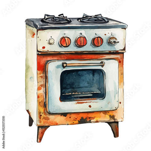 Stove, watercolor illustration vector, high quality, isolated on a white background.