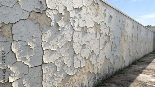 Peeling paint on an old wall shows signs of decay and weathering
